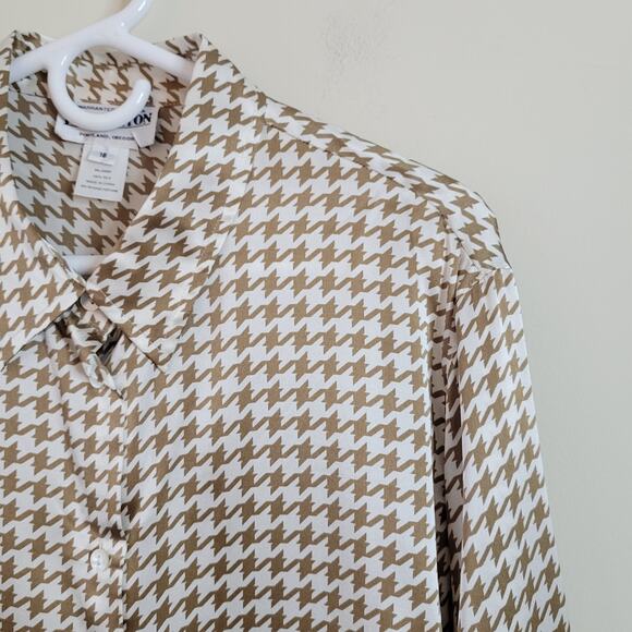 Pendleton Women's Size 18 Vintage Houndstooth Button Down Bronze Brown 100% Silk - Picture 3 of 6